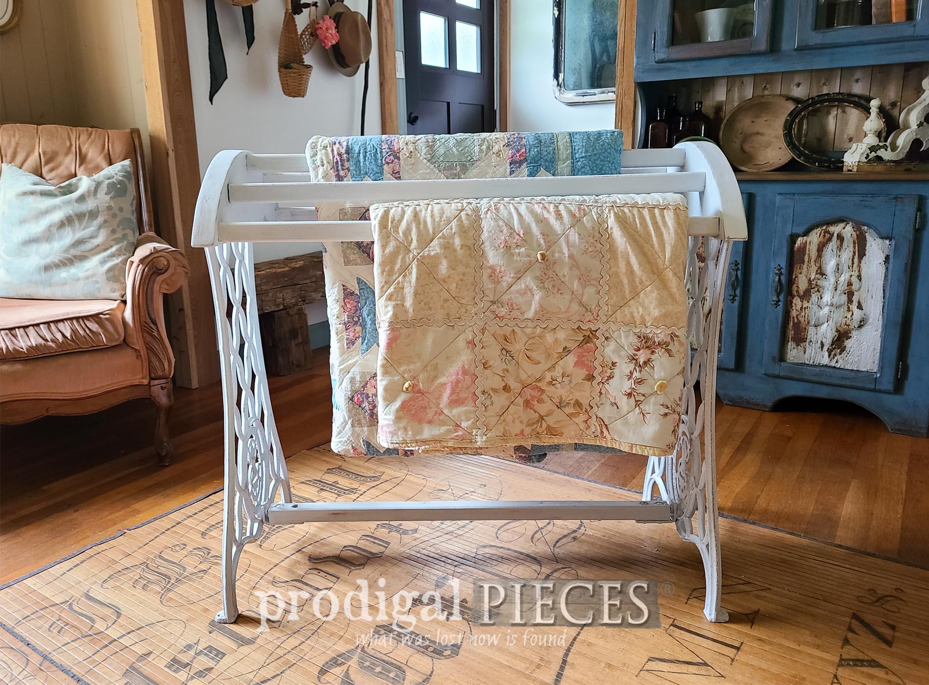 Reclaimed Sewing Machine Quilt Rack