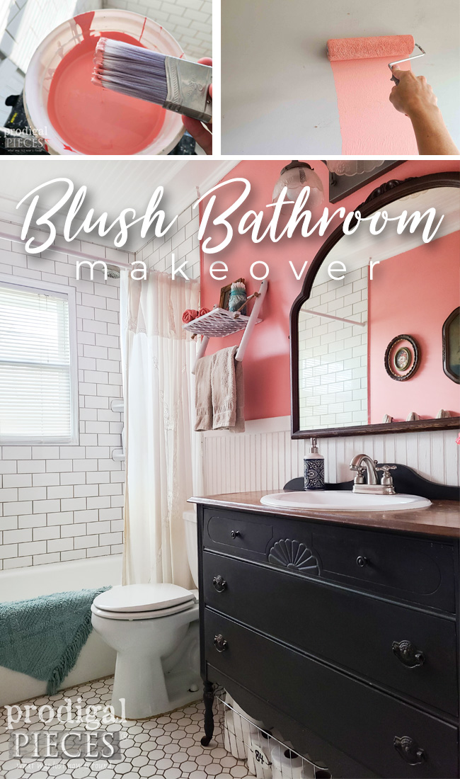 From gray to soft color, a blush bathroom makeover with a DIY twist by Larissa of Prodigal Pieces | prodigalpieces.com prodigalpieces