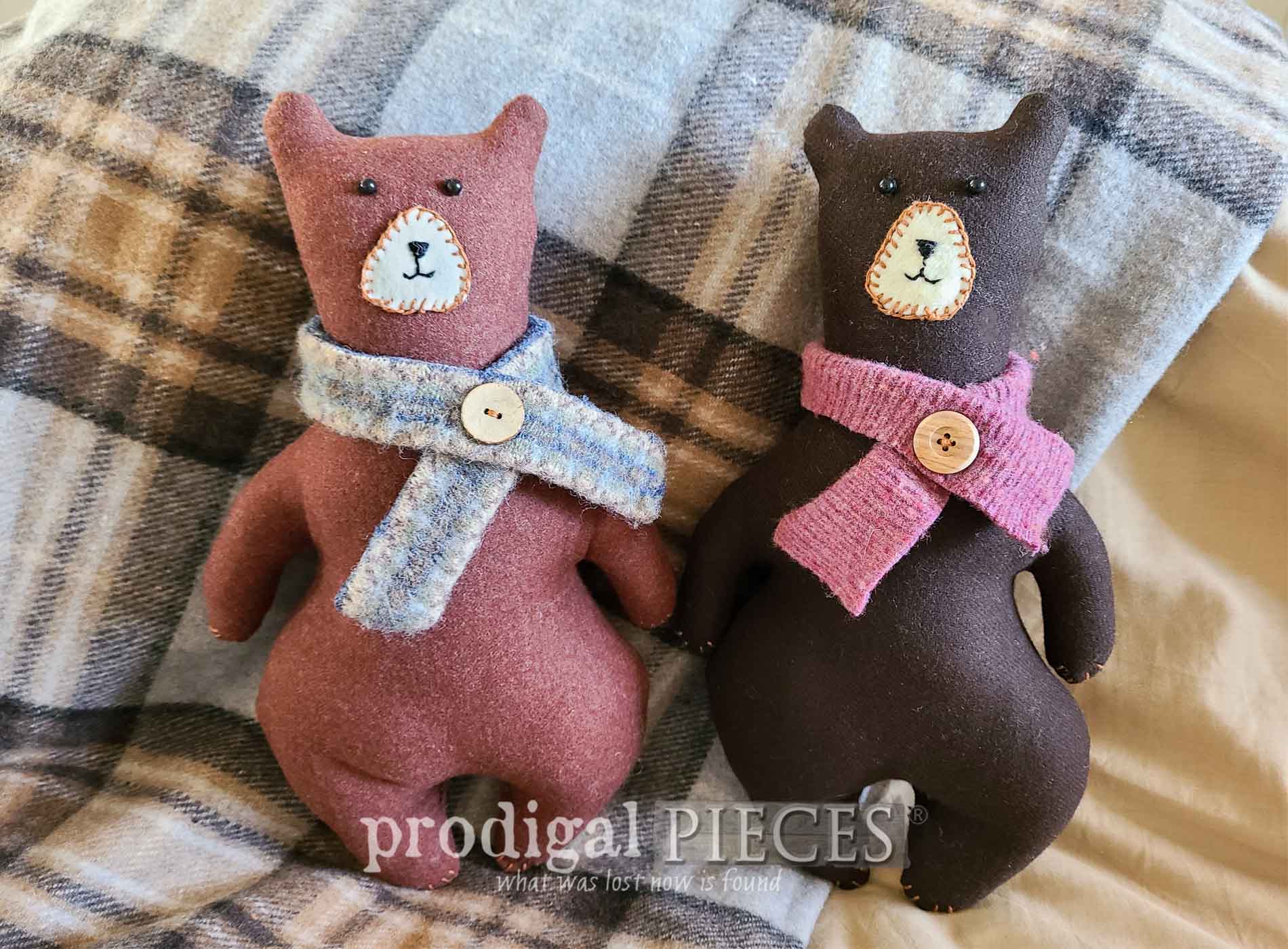 Embroidered Wool Bear & Thoughts